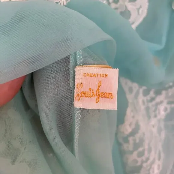 VTG Louis Jean Womens Sz Medium Nightgown Lingerie Robe Lace Blue Prairie Nighty - Picture 5 of 7